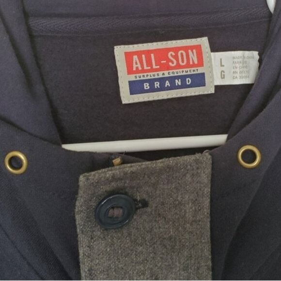ALL-SON URBAN OUTFITTERS Mens Coat SZ L Wool Gray Navy Color‎ Block Zip Hoodie - Picture 4 of 13